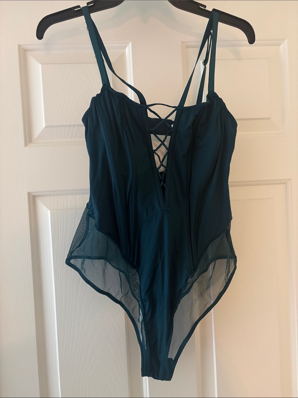 Victoria's Secret Teal Lace-Up Sheer Bodysuit